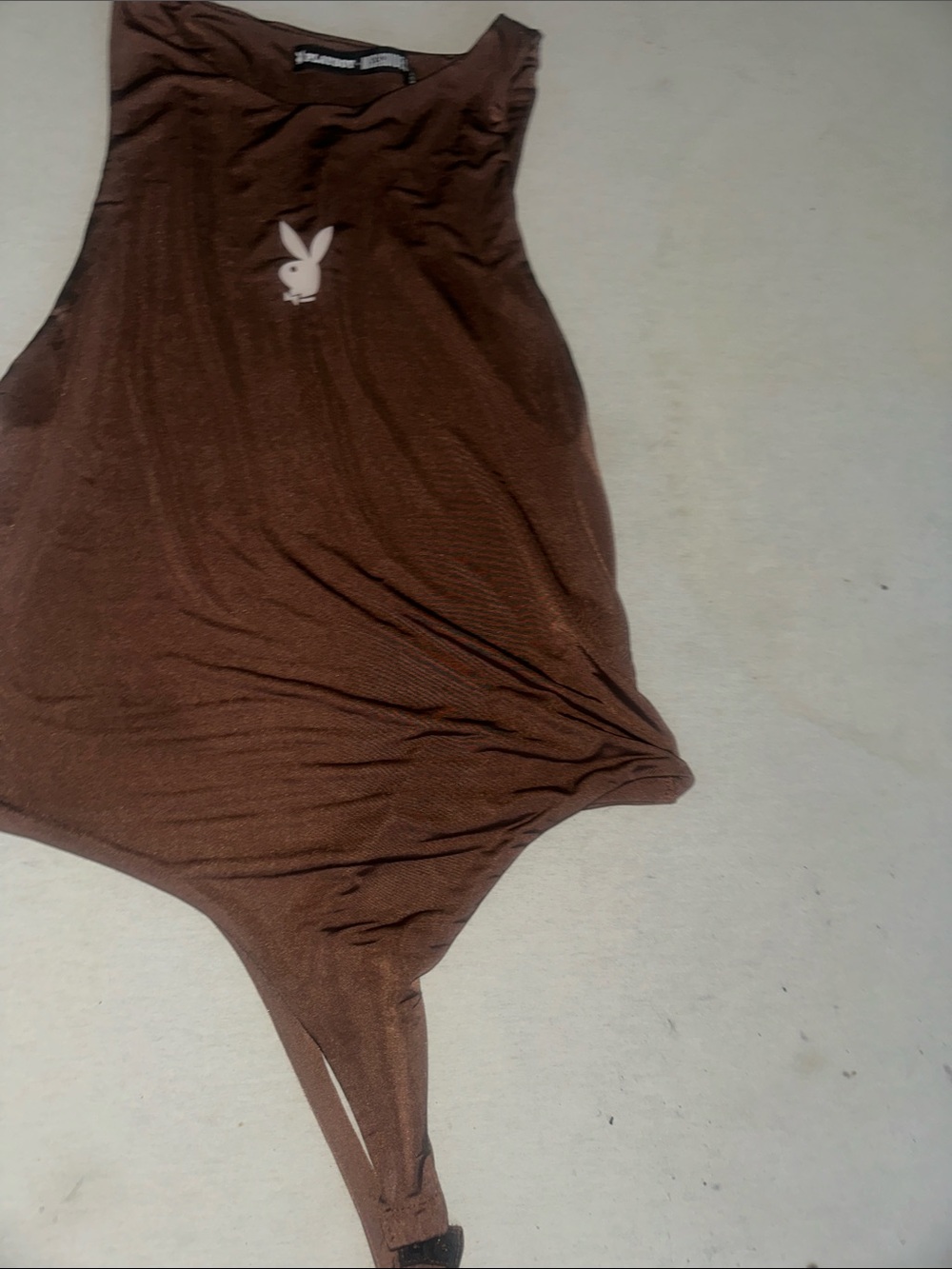 Womens Size 14 PLAYBOY Brown Ribbed Logo Bodysuit